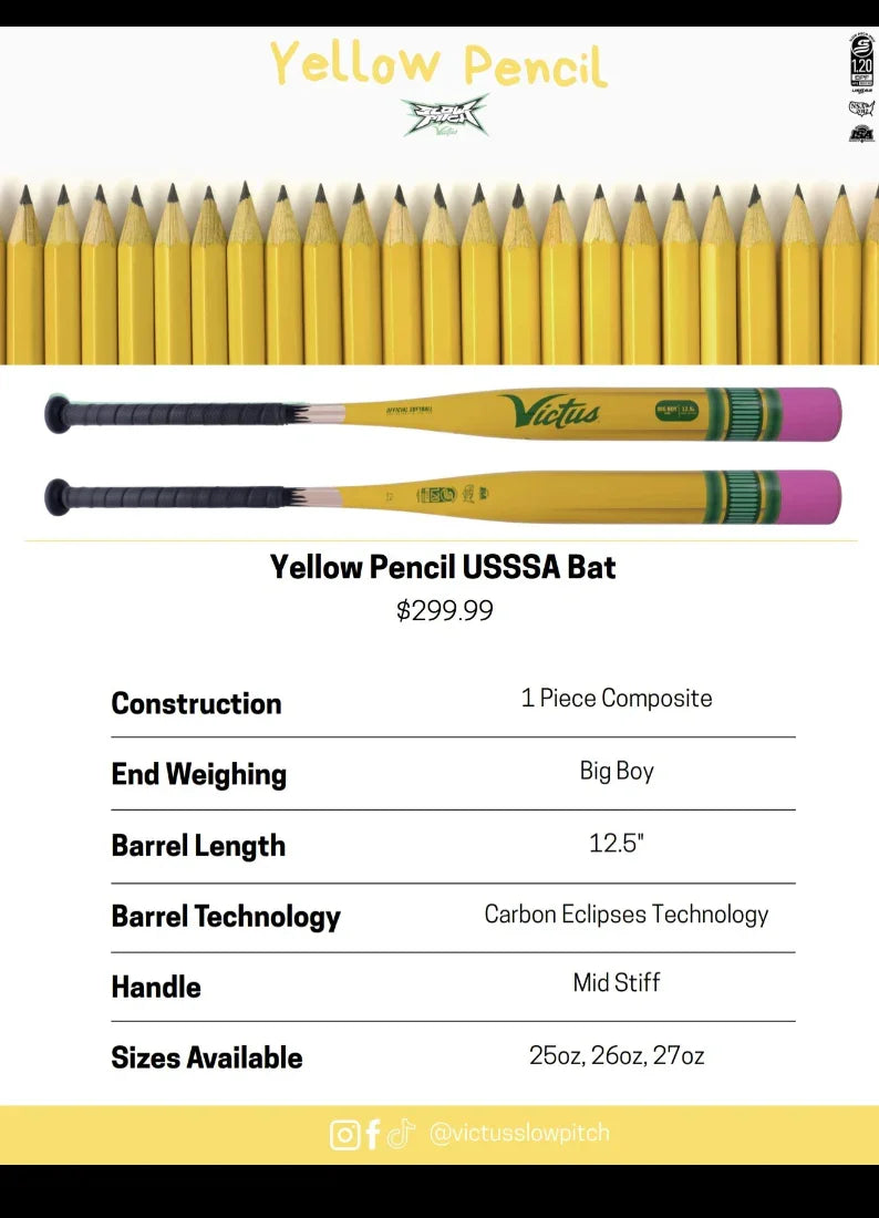 Victus Yellow Pencil 12.5" Endloaded Slow Pitch Softball Bat: VSPYP1BU